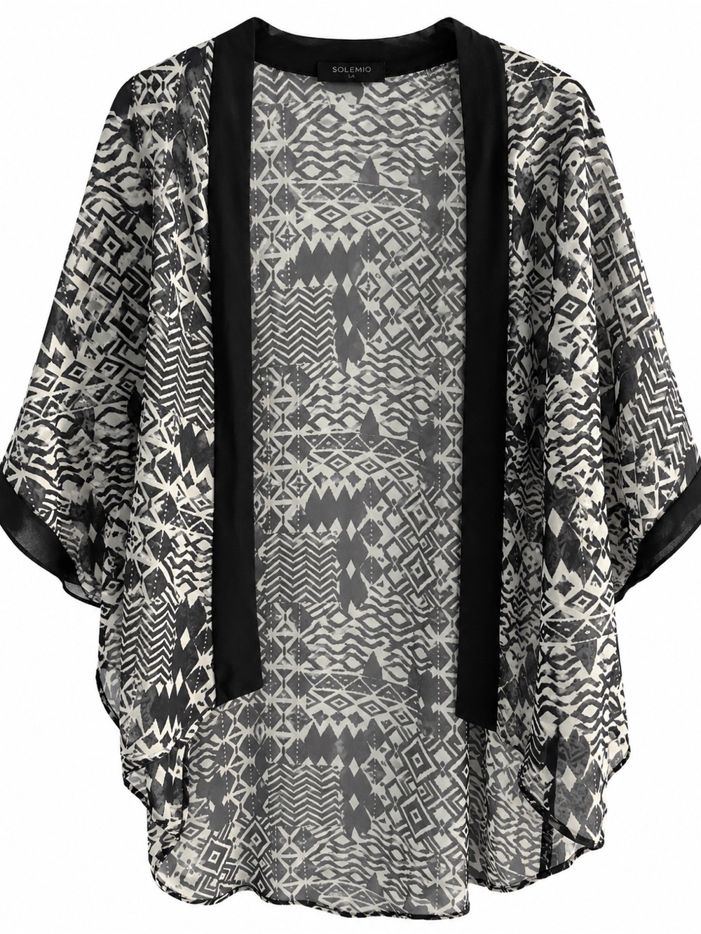 Solemio LA Black & White Geometric Sheer Bolero Kimono - Size Small